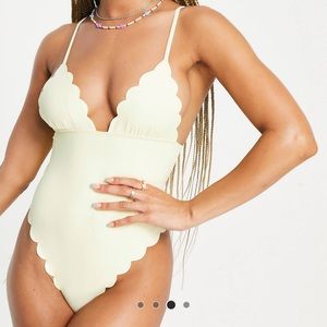 Yellow one piece scallop detailed swimsuit